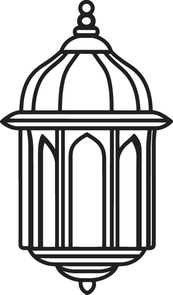 Lantern, eid mubarak concept outline black illustration vector