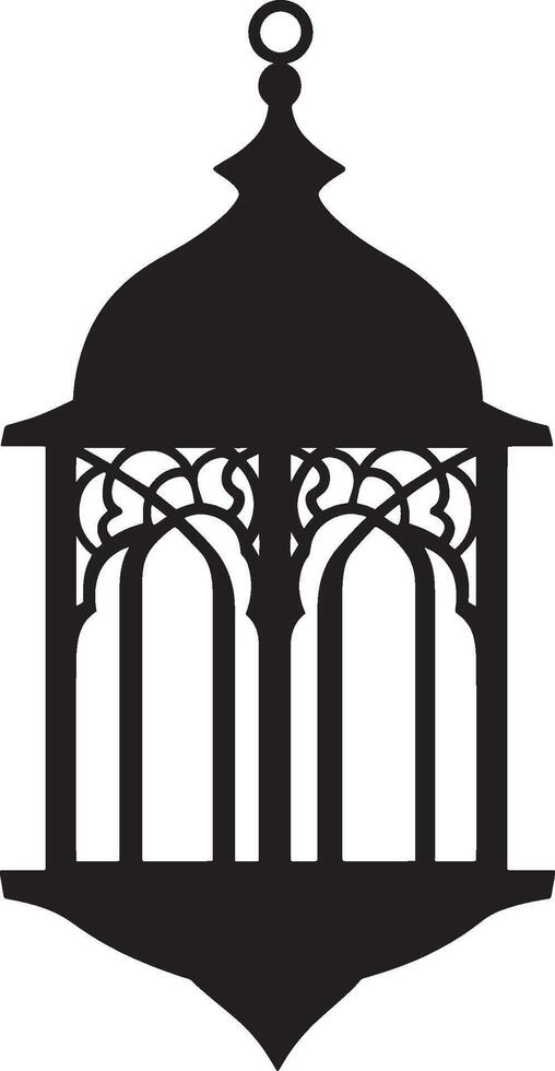 Black illustration of a lantern and Eid Mubarak concept silhouette vector
