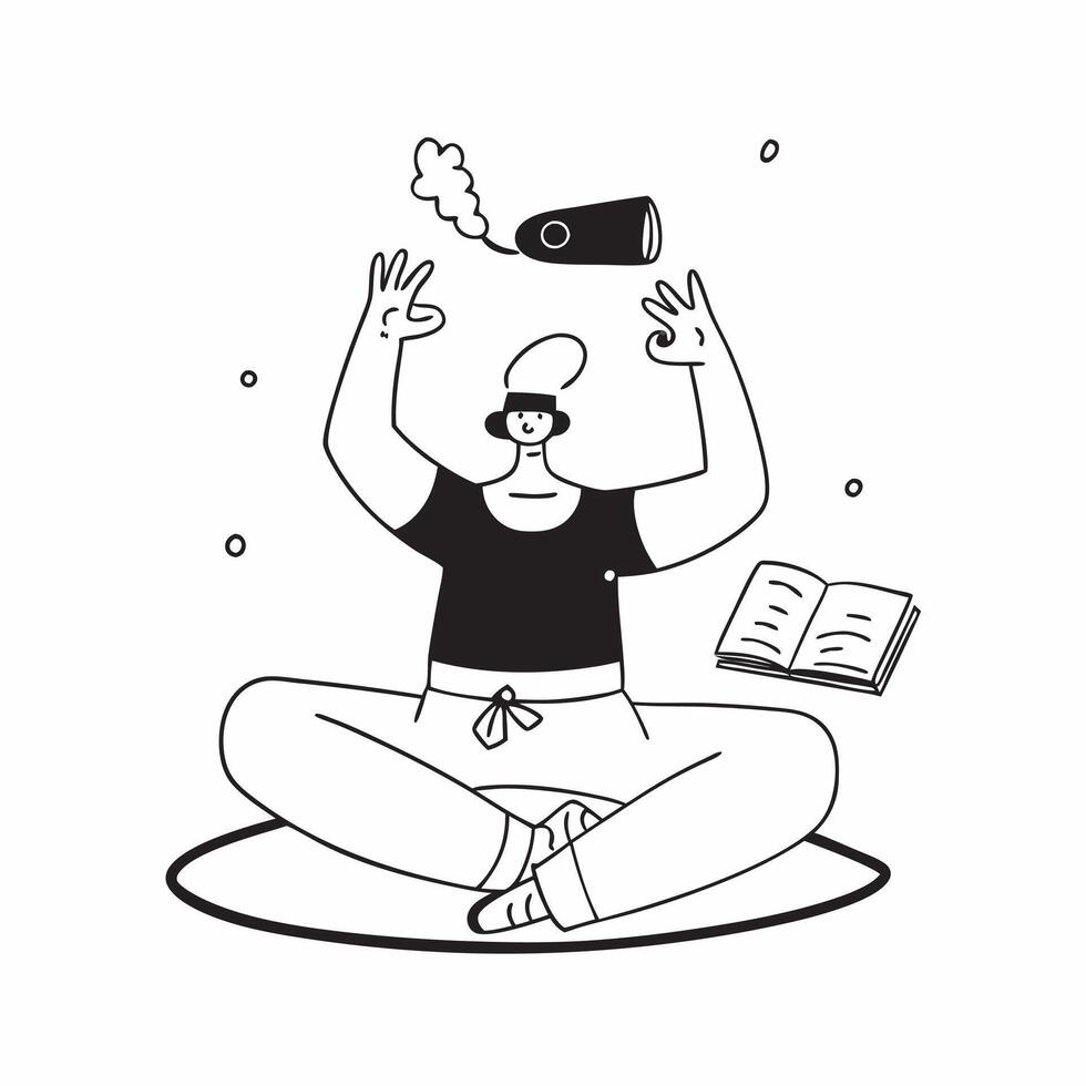 Clean Yoga instructor with a yoga mat and a meditative pose symbolizing mindfulness and balance with blank space concept as A yoga instructor holding a yoga mat and sitting in a meditat vector