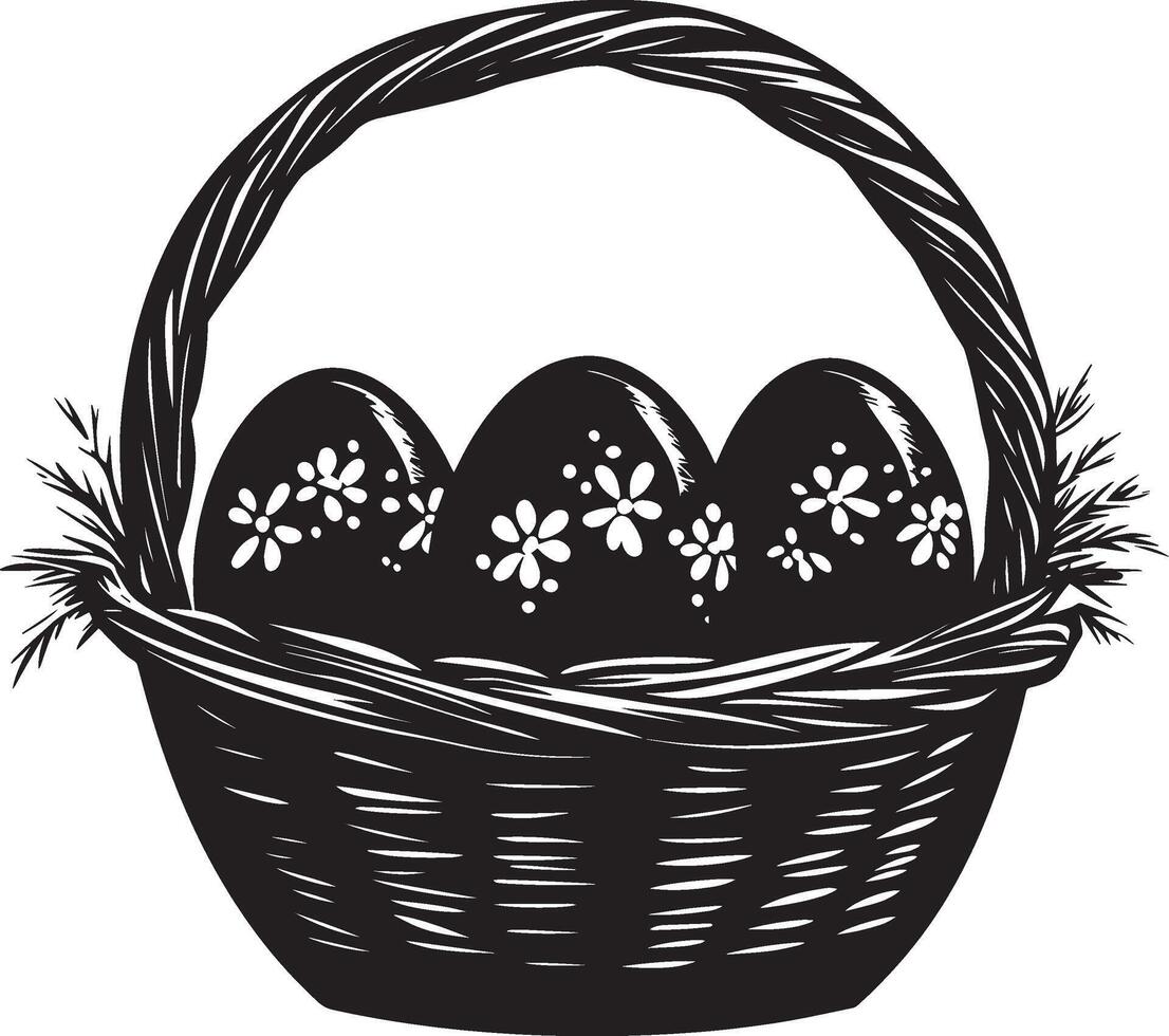 Easter eggs in basket simple silhouette black illustration vector