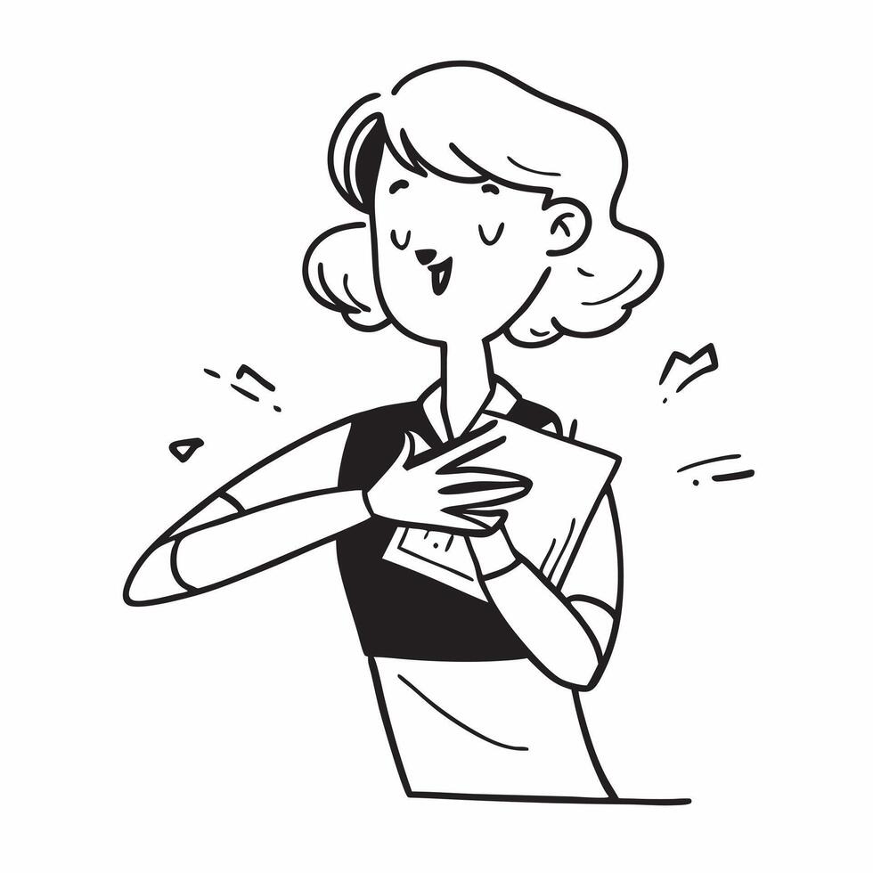 Clean Woman with a thank you note and a rude gesture symbolizing communication dos and donts with ample space for text concept as A woman holding a thank you note and making a rude gest vector