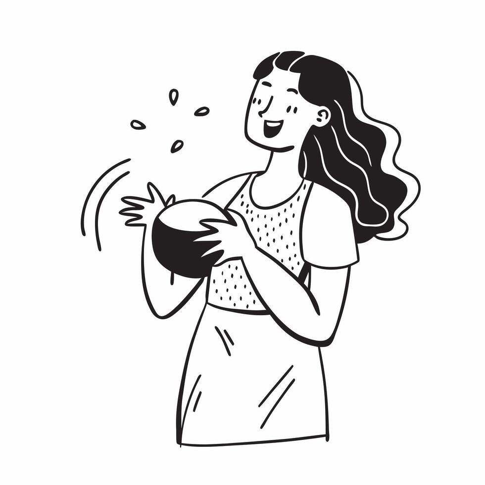 Clean Woman with a bottle of coconut water and a coconut symbolizing coconut water advertisement with ample space for text concept as A woman holding a bottle of coconut water and a who vector