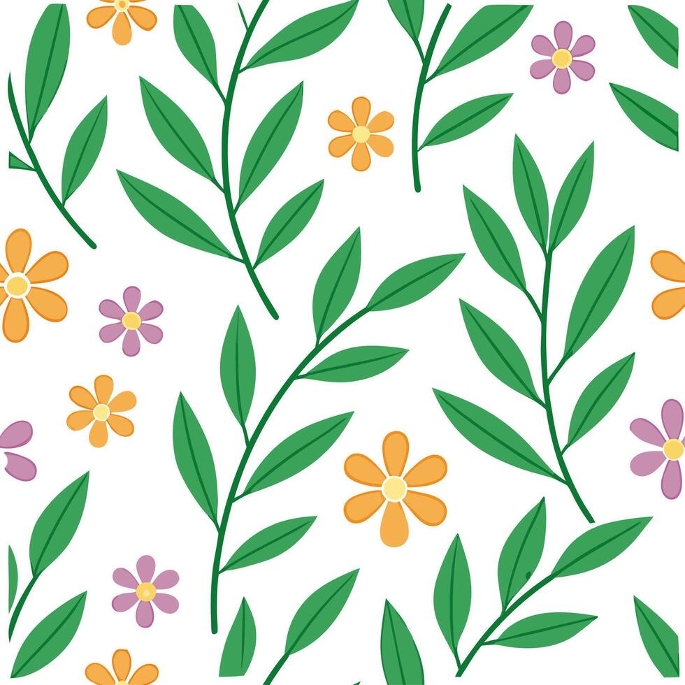 Clean Wildflower inspired seamless tile pattern with a mix of colorful blooms and vibrant green accents concept as A mix of wildflowers and vibrant green accents creates a seamless sprin vector