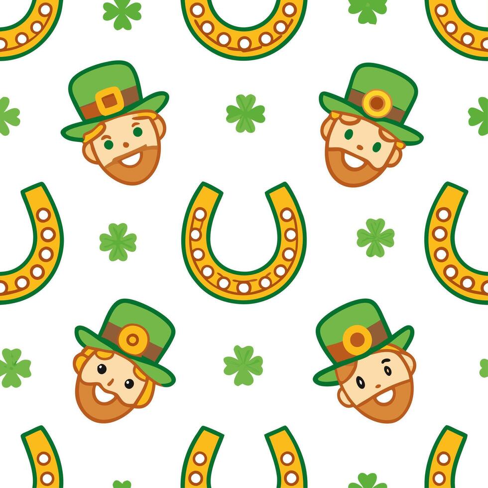 Clean Whimsical leprechauns and lucky horseshoes seamless tile pattern with playful accents concept as Playful accents highlight whimsical leprechauns and lucky horseshoes in seamless ti vector