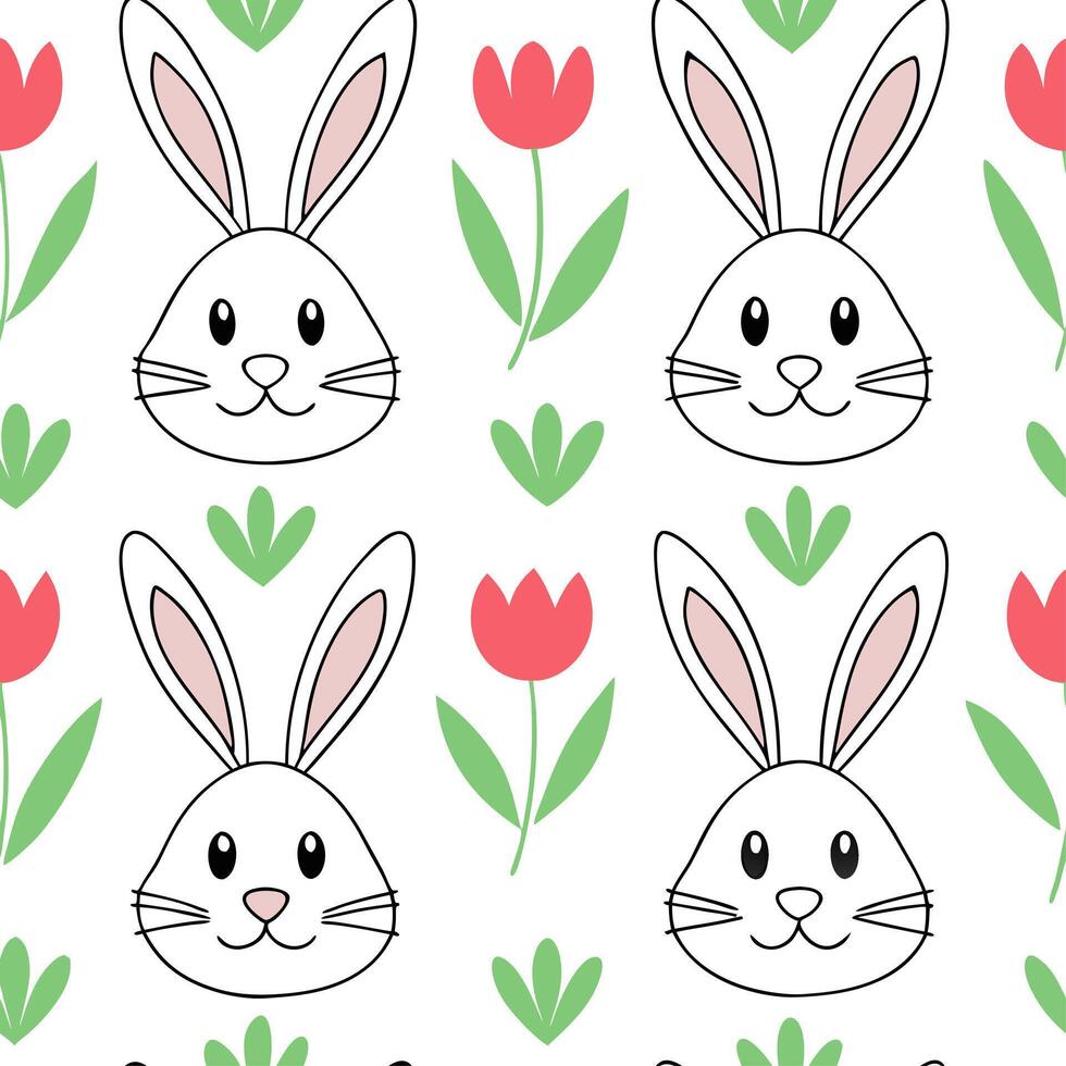 Clean Whimsical Easter rabbits and tulips seamless tile pattern with playful spring elements concept as Playful spring elements like whimsical Easter rabbits and tulips create seamless t vector