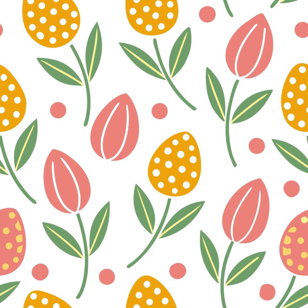 Clean Whimsical Easter eggs and tulips seamless tile pattern with playful pastel colors concept as Playful pastel colors highlight whimsical Easter eggs and tulips in seamless tile patte Set 2 vector