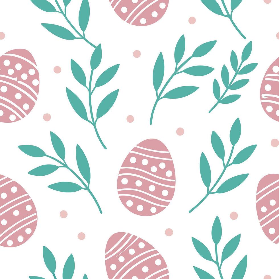 Clean Whimsical Easter eggs and spring branches seamless tile pattern with playful pastel tones concept as Playful pastel tones highlight whimsical Easter eggs and spring branches in sea vector