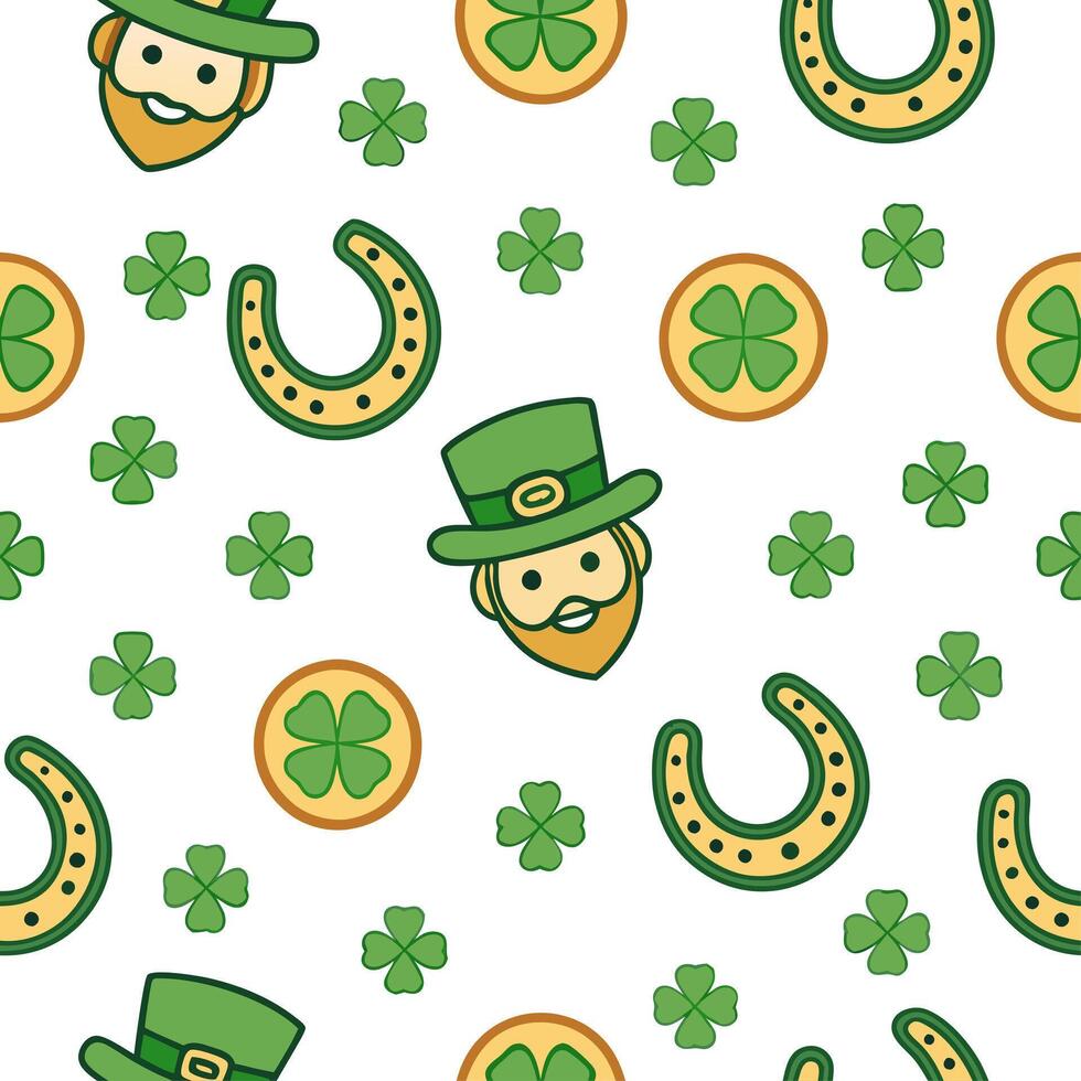 Clean Whimsical leprechauns and lucky charms seamless tile pattern with playful green tones concept as Playful green tones highlight whimsical leprechauns amidst lucky charms in seamless vector