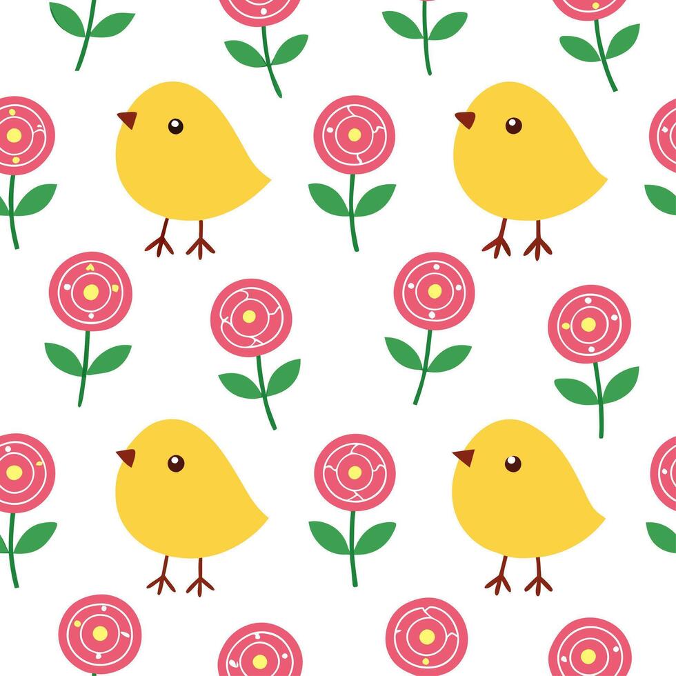 Clean Whimsical Easter chicks and roses seamless tile pattern with playful spring colors concept as Playful spring colors highlight whimsical Easter chicks and roses in seamless tile pat vector