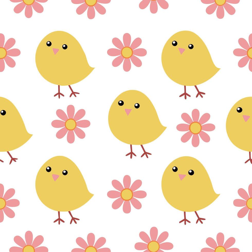 Clean Whimsical Easter chicks and daisies seamless tile pattern with pastel spring colors concept as Pastel spring colors highlight whimsical Easter chicks and daisies in seamless tile p vector