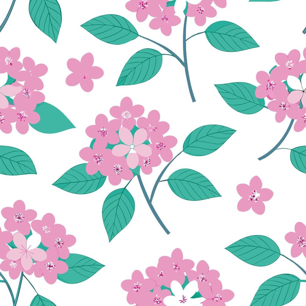 Clean Watercolor inspired spring flower seamless pattern with hydrangeas and azaleas for soft interiors concept as Soft watercolor patterns featuring hydrangeas and azaleas for calming s vector