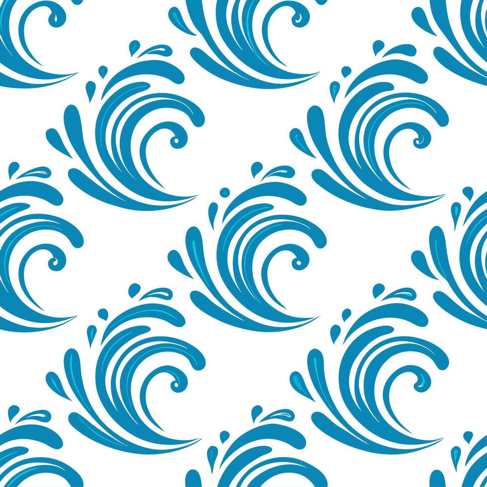 Clean Water splash seamless tile pattern with blue waves and playful summer water fun vibes concept as Cool blue splashes and waves create a seamless tile pattern for energetic playful s vector