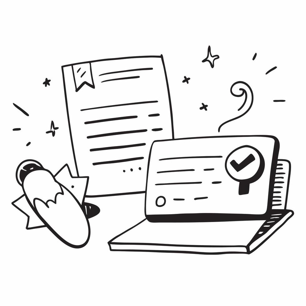 Clean Warranty paper and a laptop symbolizing digital warranty with ample space for text concept as A warranty paper and a laptop representing digital warranty with room for writing in vector
