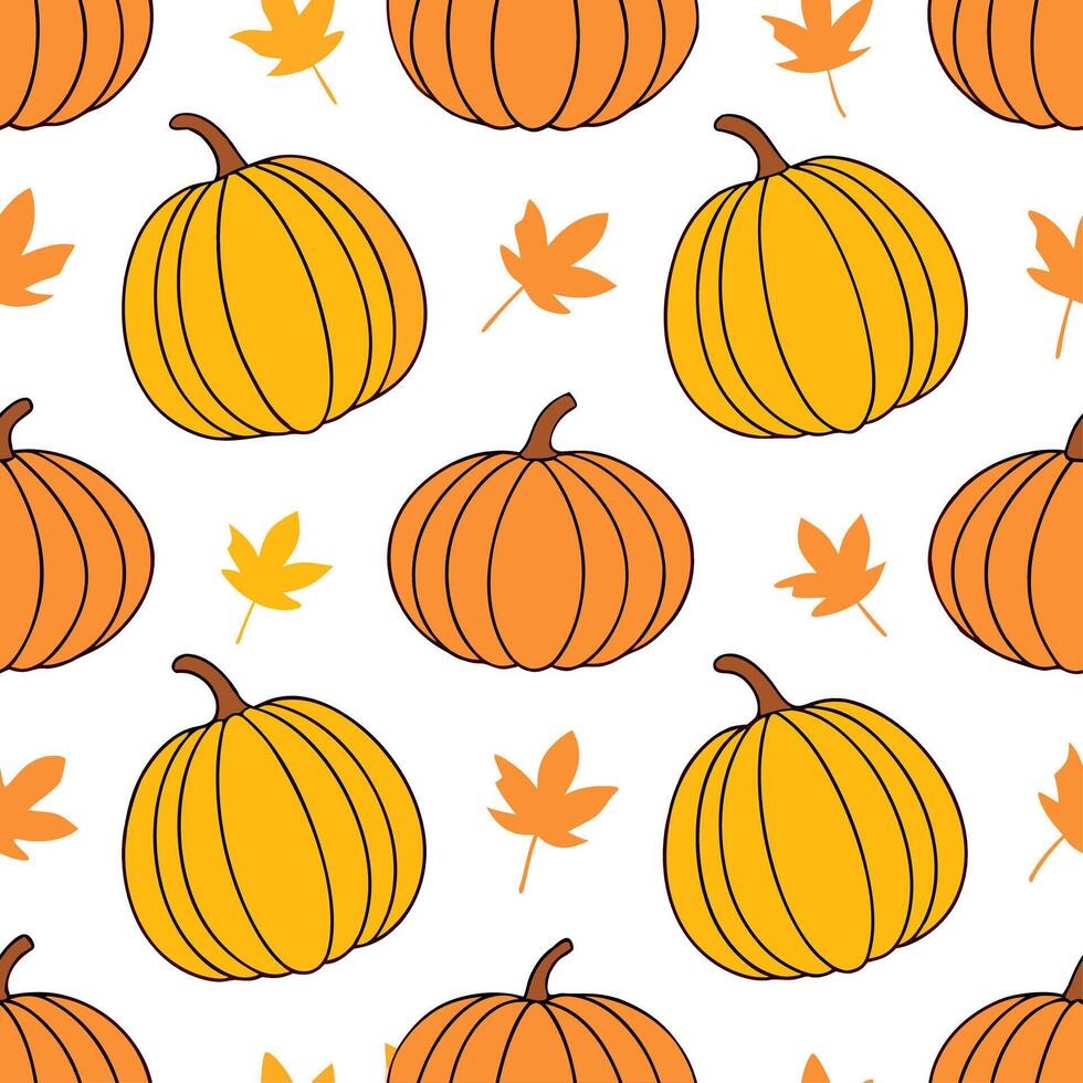 Clean Warm pumpkin patch seamless tile pattern with assorted pumpkins gourds and fall accents concept as Assorted pumpkins and gourds with fall accents create a warm pumpkin patch seamle vector