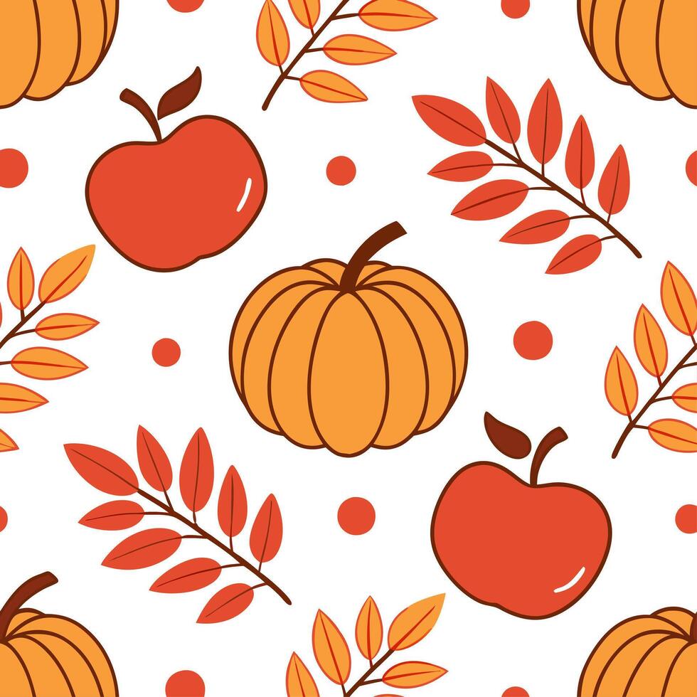 Clean Warm autumn harvest seamless tile pattern with pumpkins cornstalks and colorful leaves concept as Pumpkins cornstalks and colorful leaves in warm tones create a warm autumn harvest vector