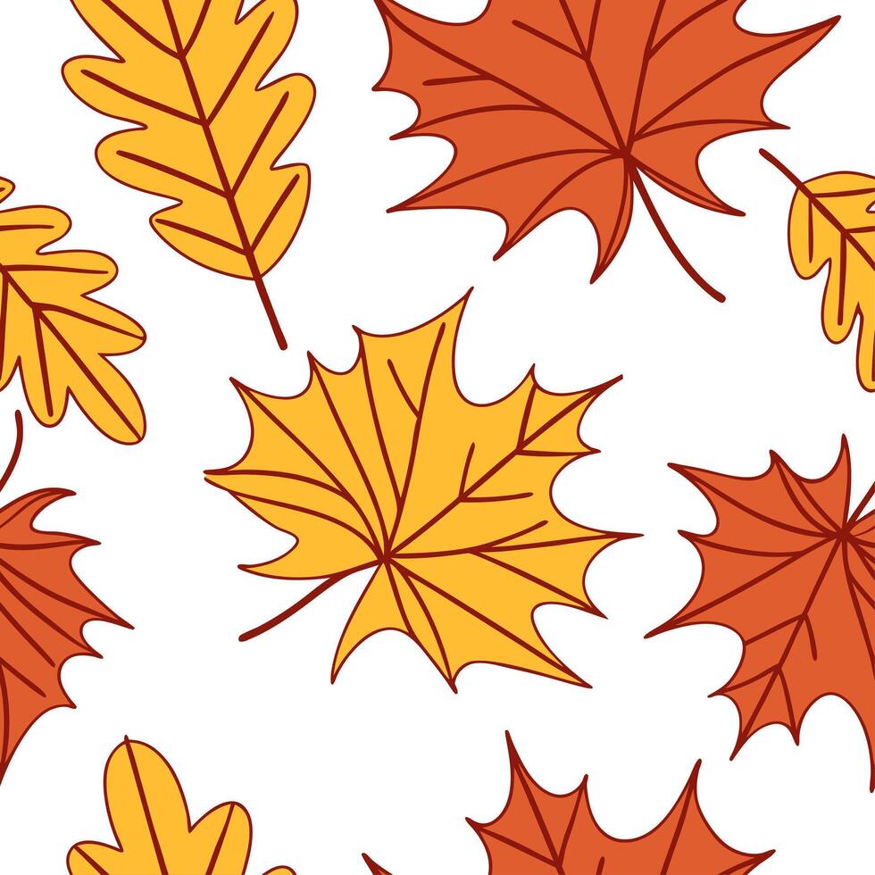 Clean Warm autumn leaf collage seamless tile pattern with mixed foliage and rich colors concept as Mixed autumn foliage in rich colors create a warm leaf collage seamless tile pattern fo vector