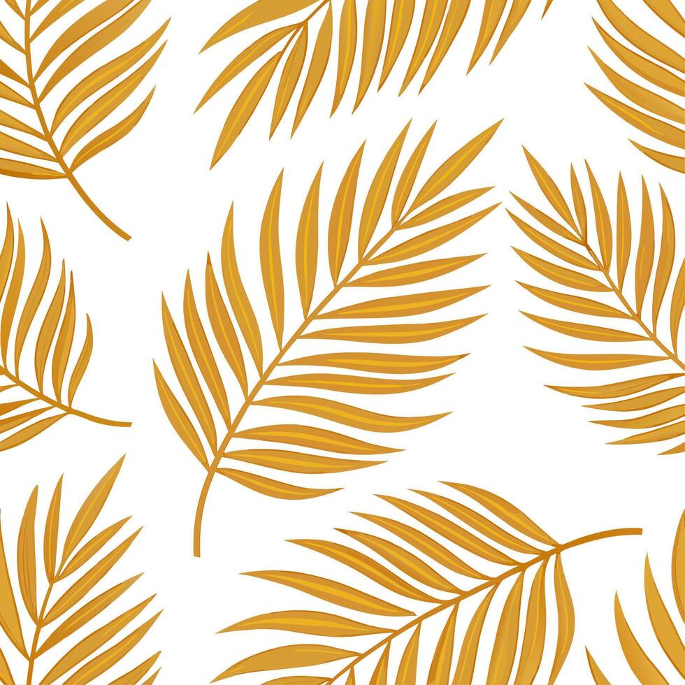 Clean Warm summer leaves seamless tile pattern with sunlit palm fronds and golden tones for a bright sunny atmosphere concept as Sunlit palm fronds and golden tones arranged seamlessly t vector