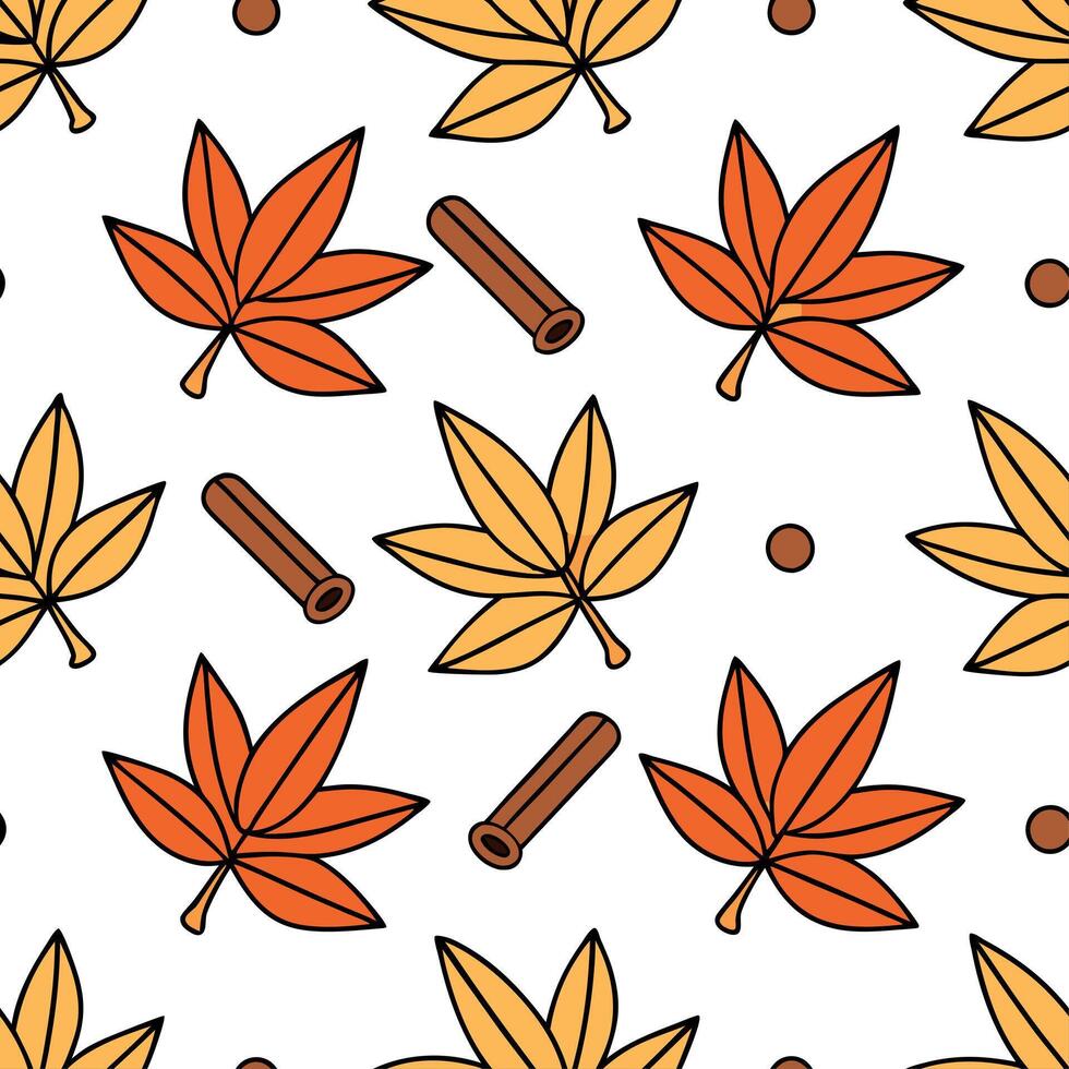Clean Warm autumn spices and leaves seamless tile pattern with cozy textures and rich colors concept as Autumn spices like cinnamon and cloves paired with leaves create a warm seamless t vector