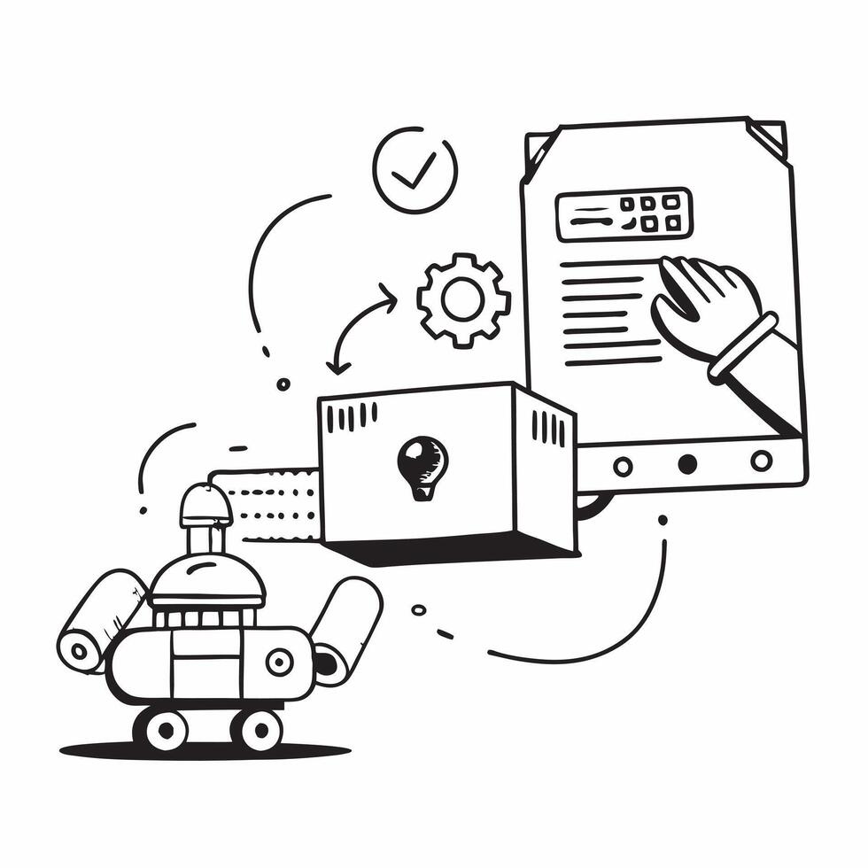 Clean Warehouse robot and a logistics software symbolizing robotic warehouse integration in double exposure with copy space concept as A warehouse robot blended with logistics software vector