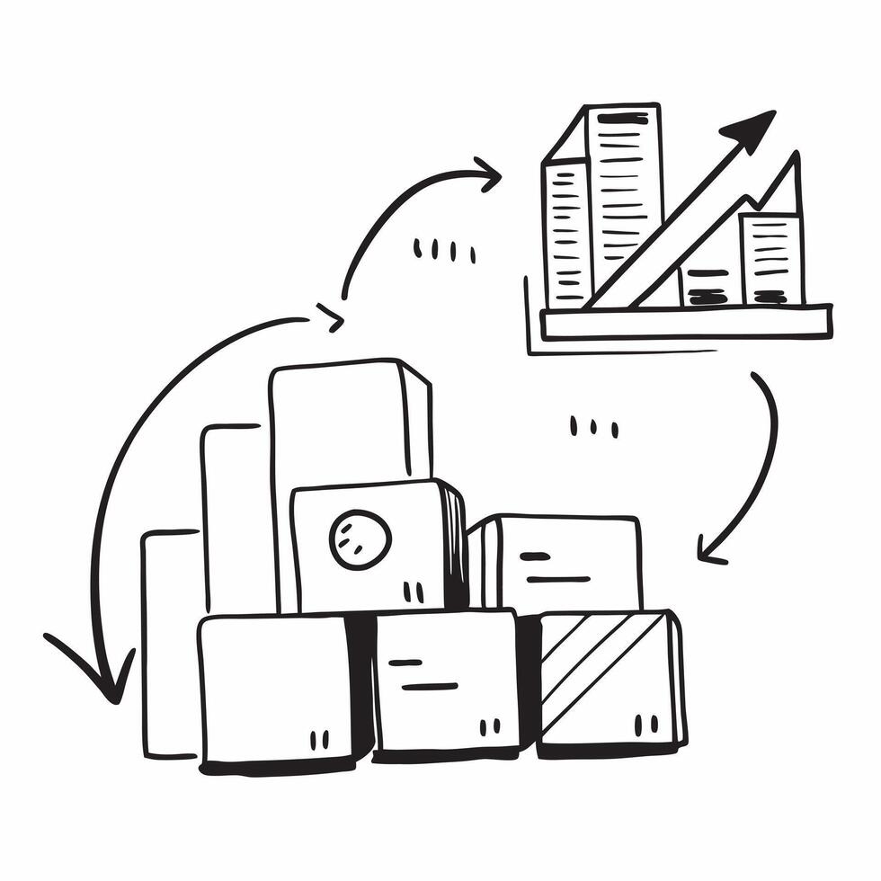 Clean Warehouse racks and a profitability graph symbolizing logistics profitability in double exposure with copy space concept as Warehouse racks blended with a profitability graph repr vector