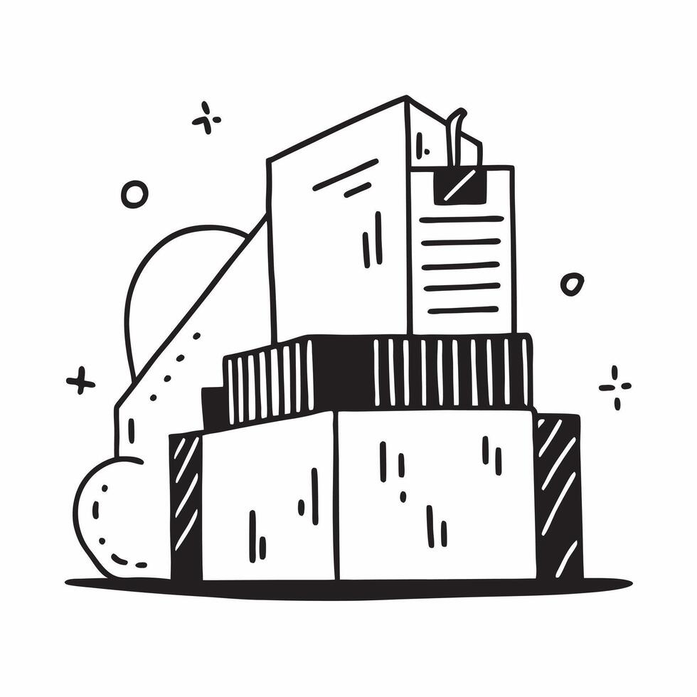 Clean Warehouse exterior and shipping container icon with copy space for promotional materials concept as An artistic rendering of a warehouse exterior and a shipping container icon with vector