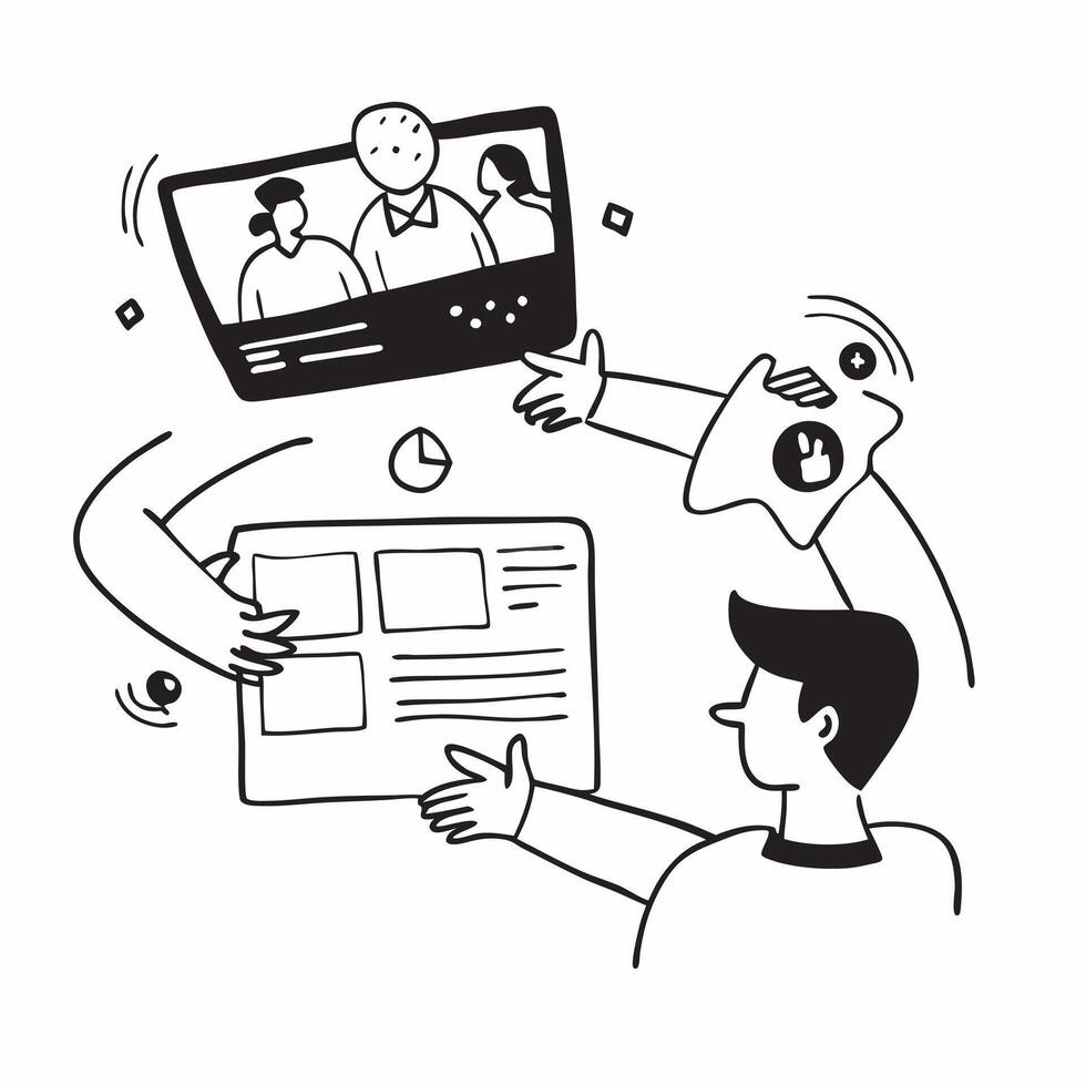 Clean Virtual team collaborating on a digital platform concept as A illustration of a virtual team collaborating on a digital platform using a 3 color scheme to emphasize remote t vector