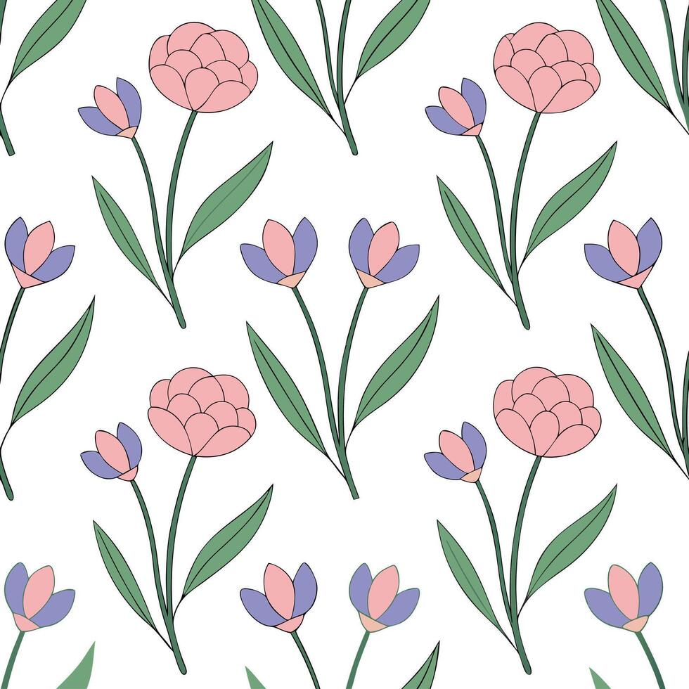 Clean Vintage spring garden seamless pattern with peonies and irises for nostalgic garden spaces concept as Nostalgic peonies and irises seamlessly patterned for a vintage inspired sprin Set 2 vector