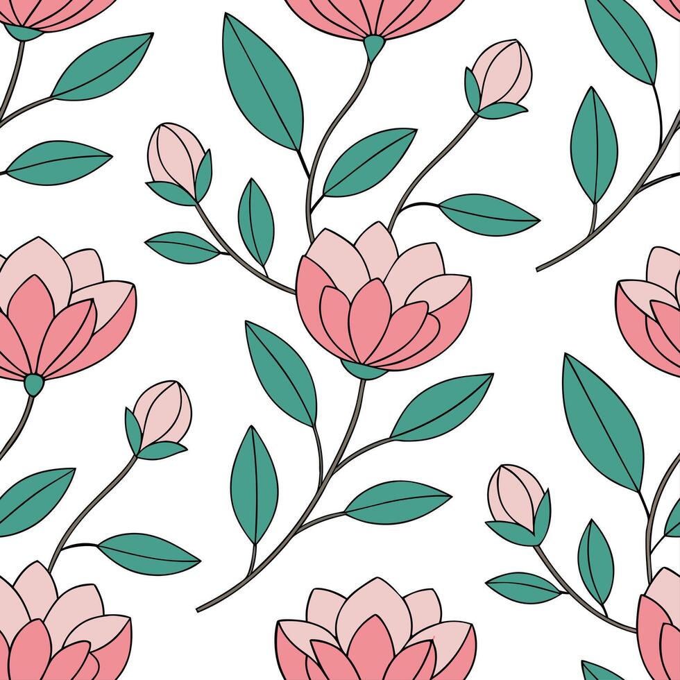 Clean Vintage spring flower seamless pattern with peonies and magnolias for sophisticated interiors concept as Elegant peonies and magnolias seamlessly patterned for a vintage inspired s vector
