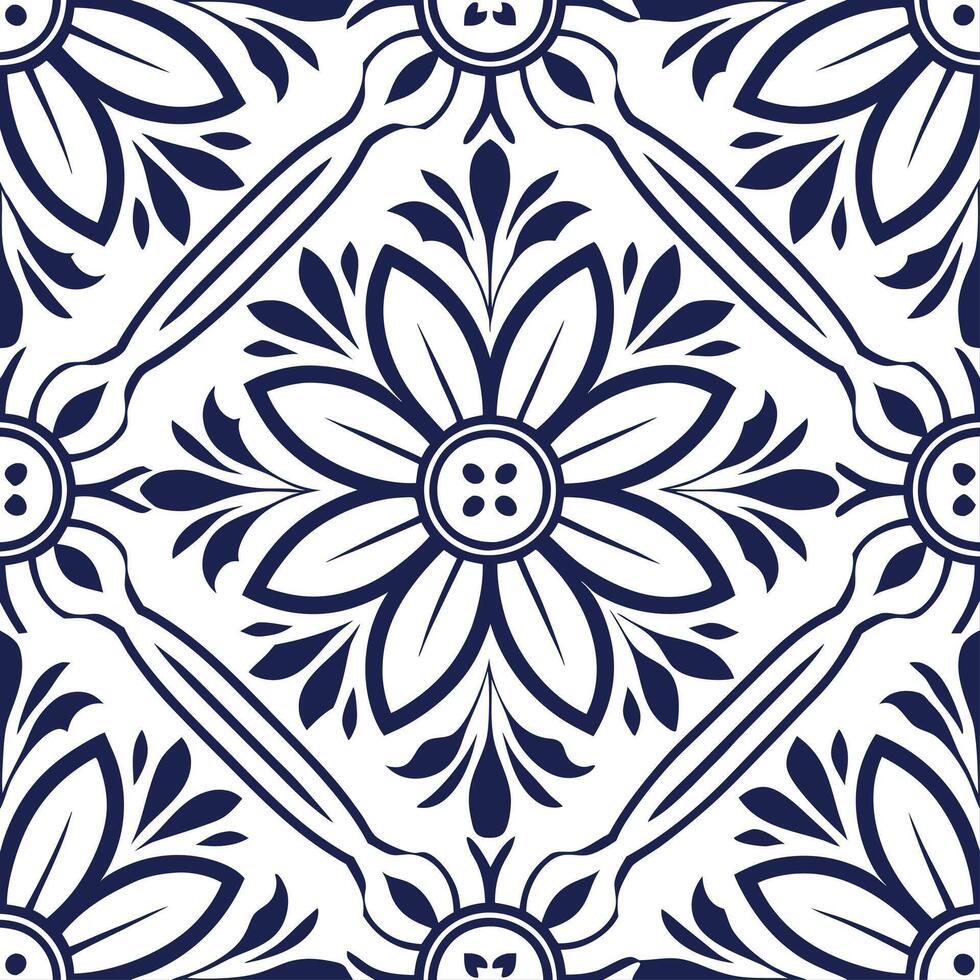 Clean Vintage floral seamless tile pattern intricate detailing suitable for wallpaper design concept as Elegant floral motifs intertwined in seamless tile layout ideal for classic interi vector