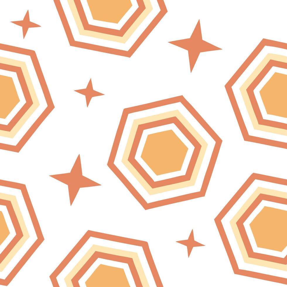 Clean Vibrant retro polygon seamless tiles warm tones on white background perfect for inviting designs concept as Creating vibrant seamless tile with retro polygons in warm tones on whit vector