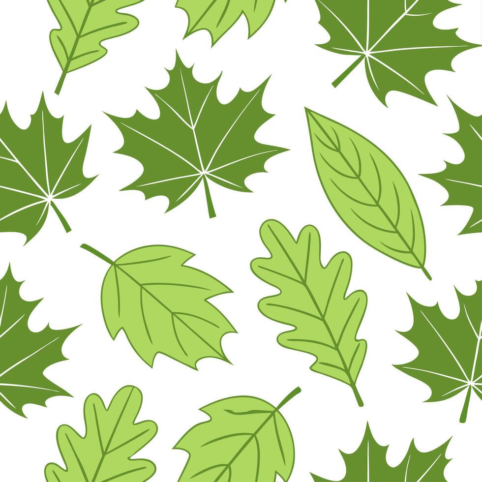 Clean Vibrant spring leaves seamless tile pattern with a mix of maple oak and birch leaves for an organic touch concept as Maple oak and birch leaves in vibrant green tones create a seam vector