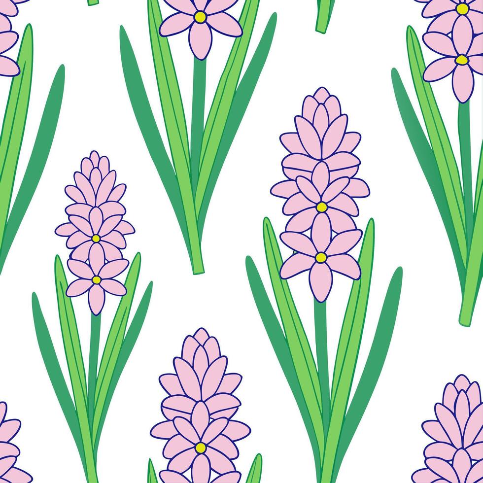 Clean Vibrant hyacinth seamless tile pattern with soft pastel colors and sweet fragrant blooms concept as Soft pastel hyacinths with fragrant blooms form a fresh seamless spring tile pat vector
