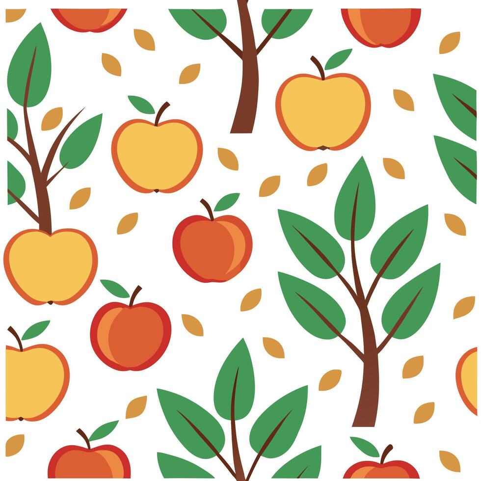 Clean Vibrant apple orchard seamless tile pattern with ripe apples green leaves and autumn hues concept as Ripe apples and green leaves in autumn hues create a vibrant apple orchard seam vector