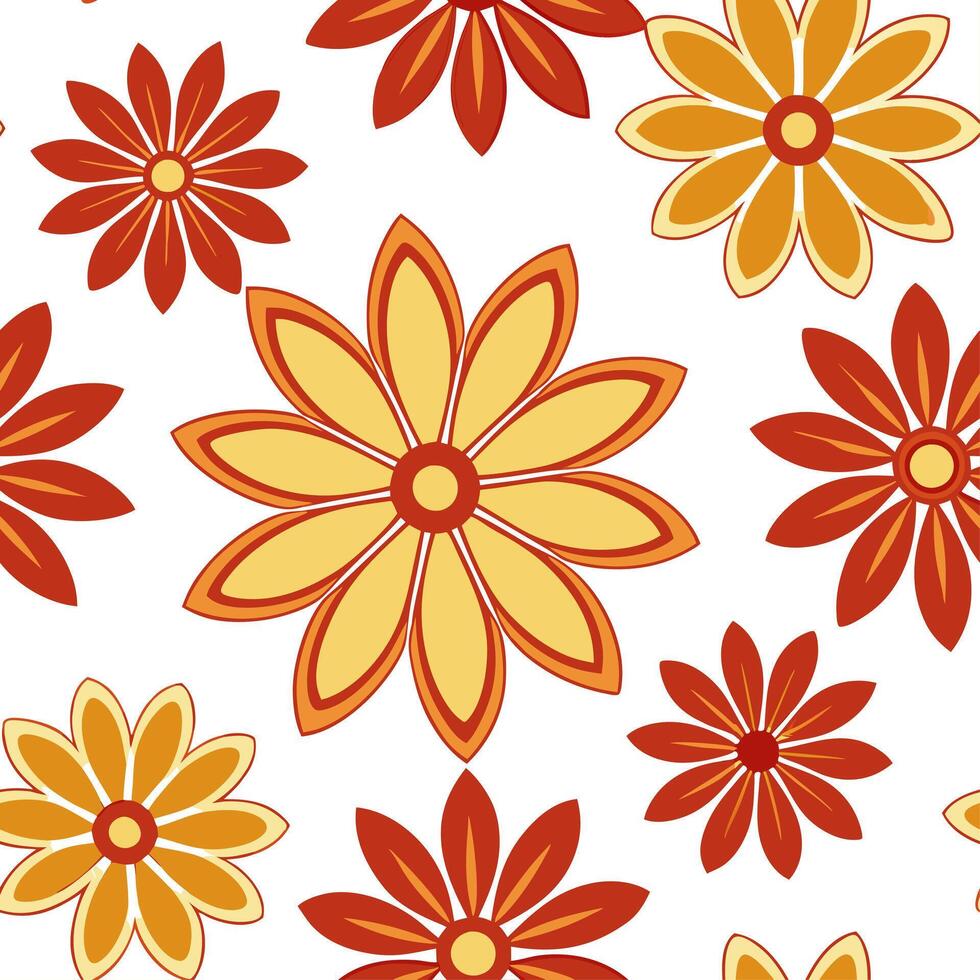 Clean Vibrant autumn flowers seamless tile pattern with bold reds oranges and yellows concept as Bold red orange and yellow autumn flowers create a vibrant seamless tile pattern perfect vector