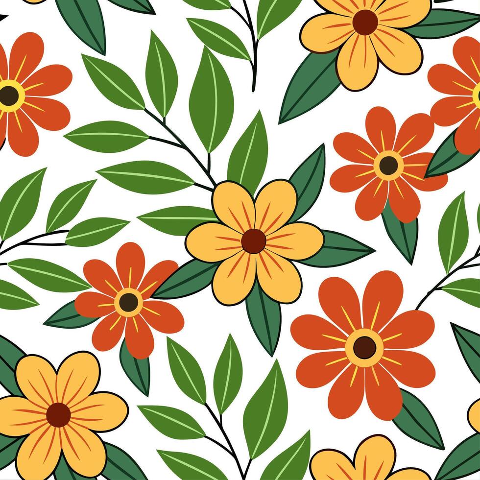 Clean Vibrant autumn floral bouquet seamless tile pattern with colorful blossoms and lush greenery concept as Colorful autumn blossoms and lush greenery create a vibrant seamless floral vector