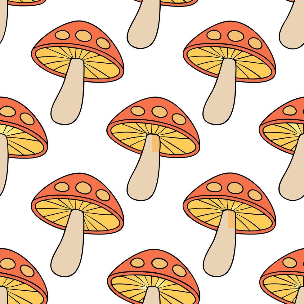 Clean Vibrant autumn mushrooms seamless tile pattern with colorful caps and earthy stems concept as Colorful mushroom caps and earthy stems create a vibrant autumn mushrooms seamless til vector