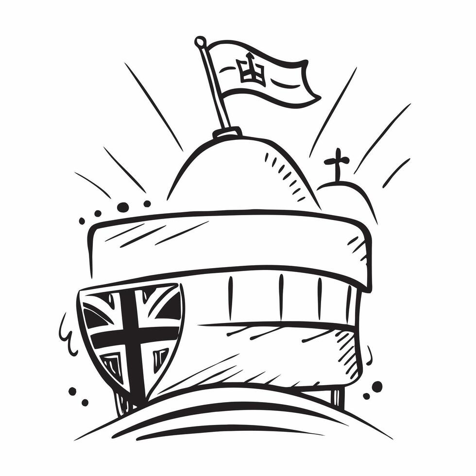 Clean Union Jack and a double decker bus symbolizing transportation and national pride with ample space for text concept as A Union Jack flag with a double decker bus representing trans vector