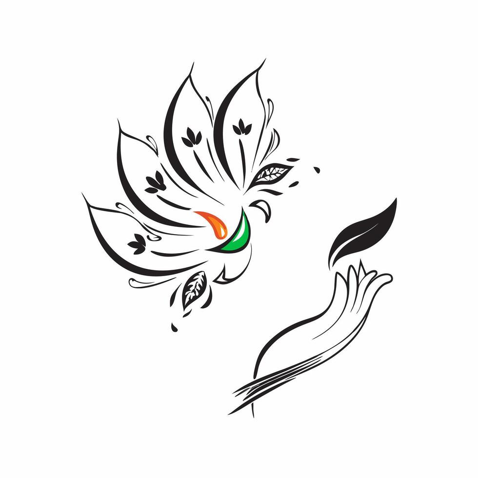 Clean Tricolor Floral Patterns concept as Floral patterns in saffron white and green with ample copy space symbolizing the Indian flag and cultural beauty in Photo Stock Concept vector