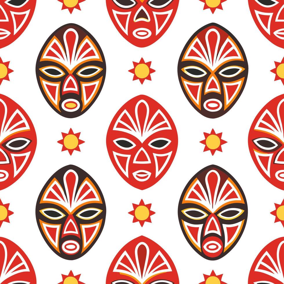 Clean Traditional masks and symbolic patterns seamless tile pattern with bold and vibrant colors concept as Bold and vibrant colors highlight traditional masks and symbolic patterns in s Set 2 vector