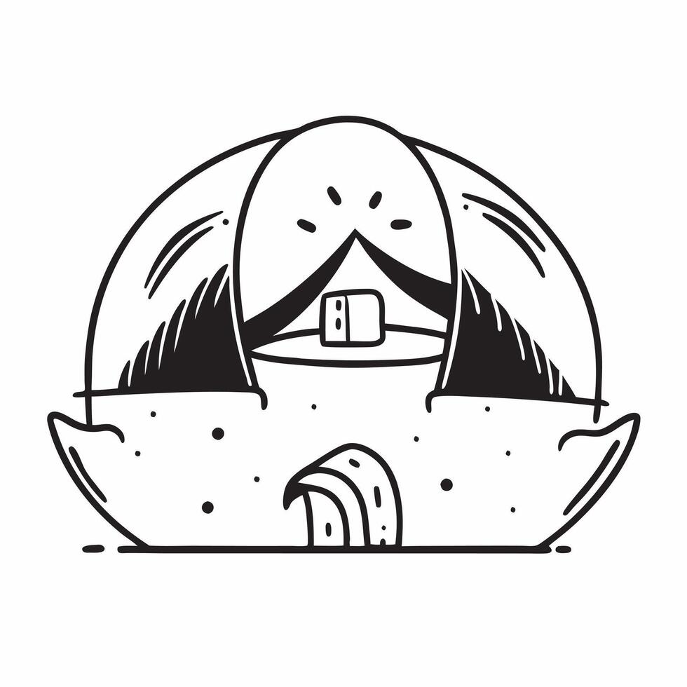 Clean Tent and sleeping bag icon with ample space for text and graphics concept as An iconographic tent and sleeping bag design offering ample space for both text and graphics perfect fo vector