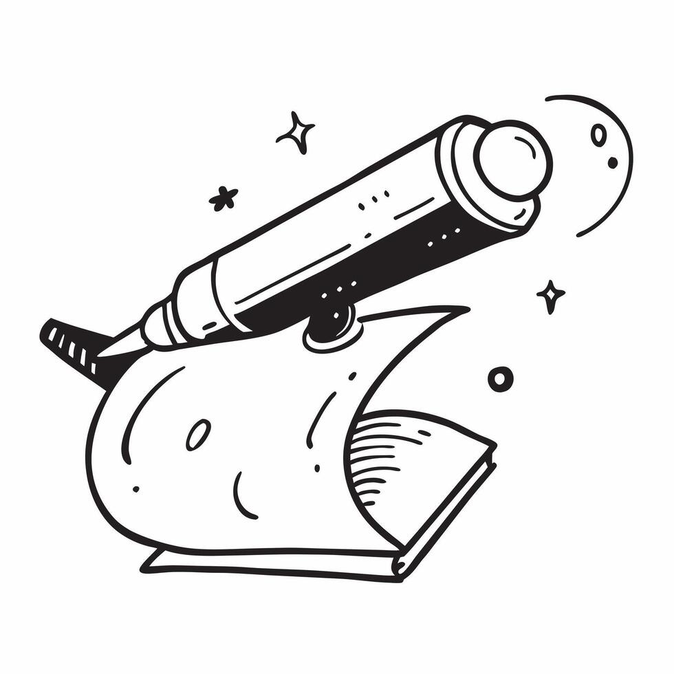 Clean Telescope and Moon concept as Telescope aimed at the Moon with ample copy space symbolizing the observation and study of our natural satellite in Photo Stock Concept vector