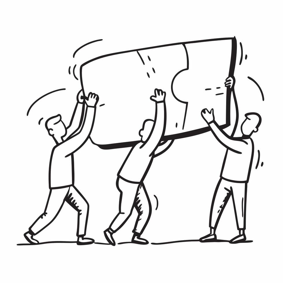 Clean Team pulling a giant puzzle piece symbolizing collective problem solving with ample space for text concept as A team pulling a giant puzzle piece together representing the collect vector
