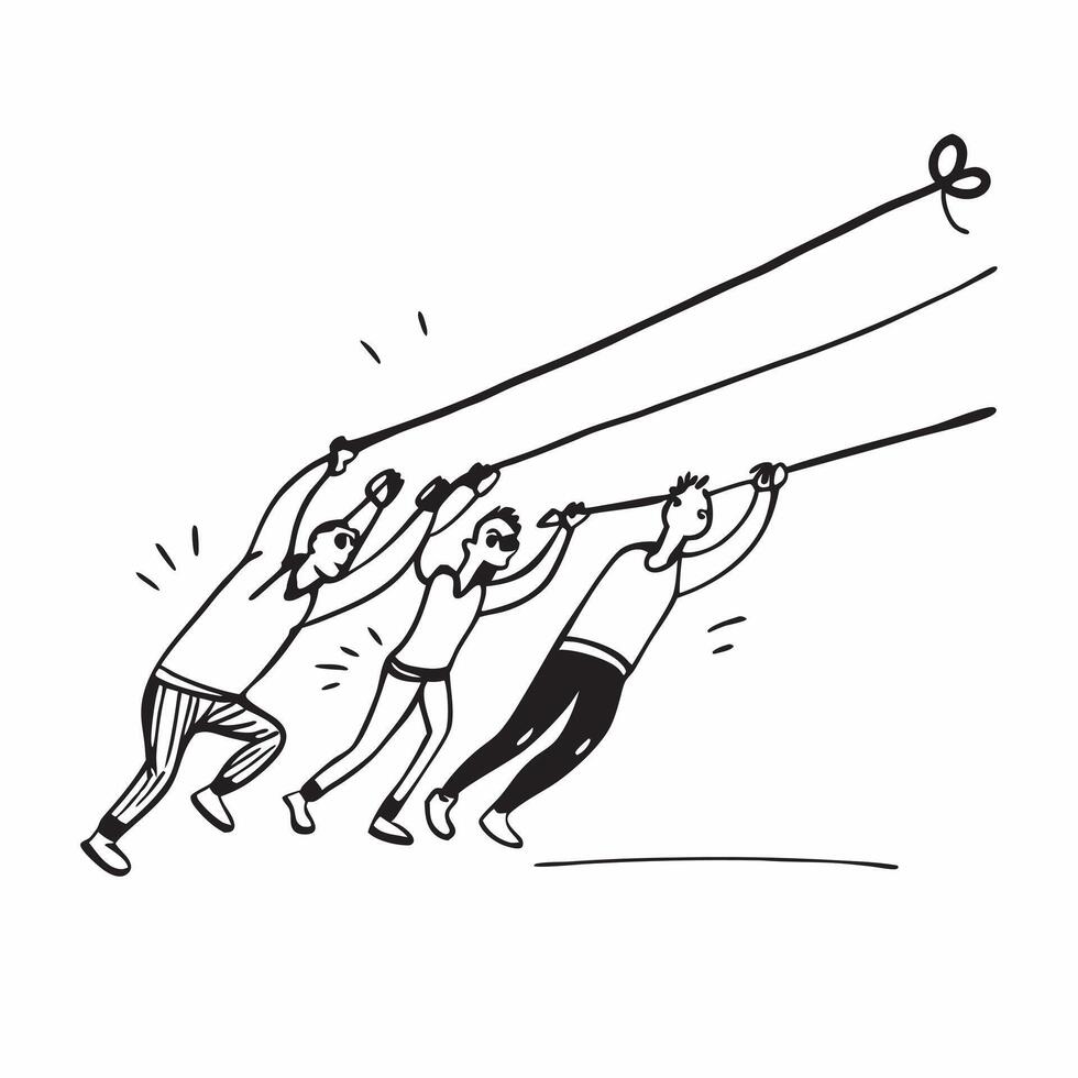Clean Team members pulling together on a rope symbolizing team effort and unity with ample space for text concept as Team members pulling on a rope together representing the effort and vector