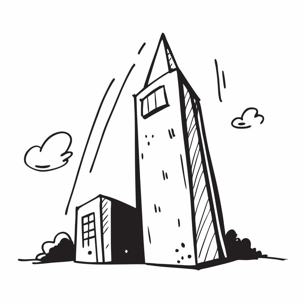 Clean Tall skyscraper and a small house symbolizing high and low buildings with ample space for text concept as A tall skyscraper and a small house representing high and low buildings w vector
