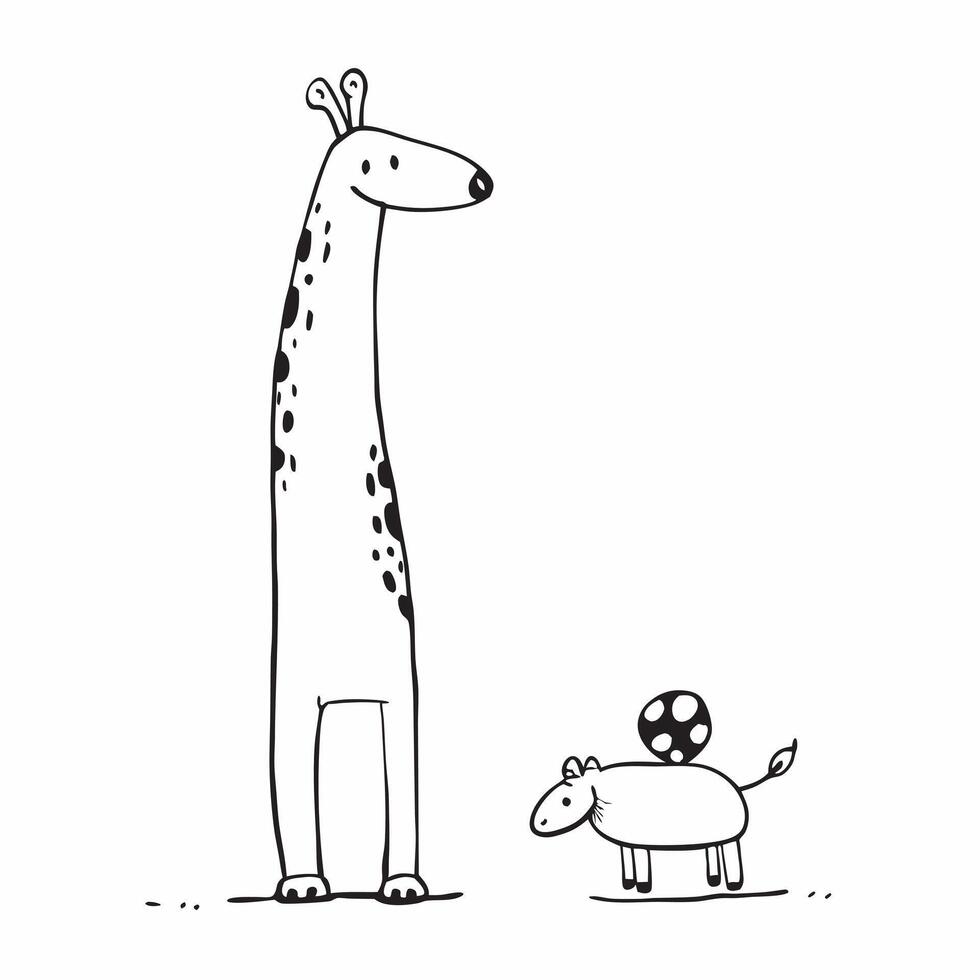 Clean Tall giraffe and a small turtle symbolizing high and low stature with ample space for text concept as A tall giraffe and a small turtle representing high and low stature with room vector