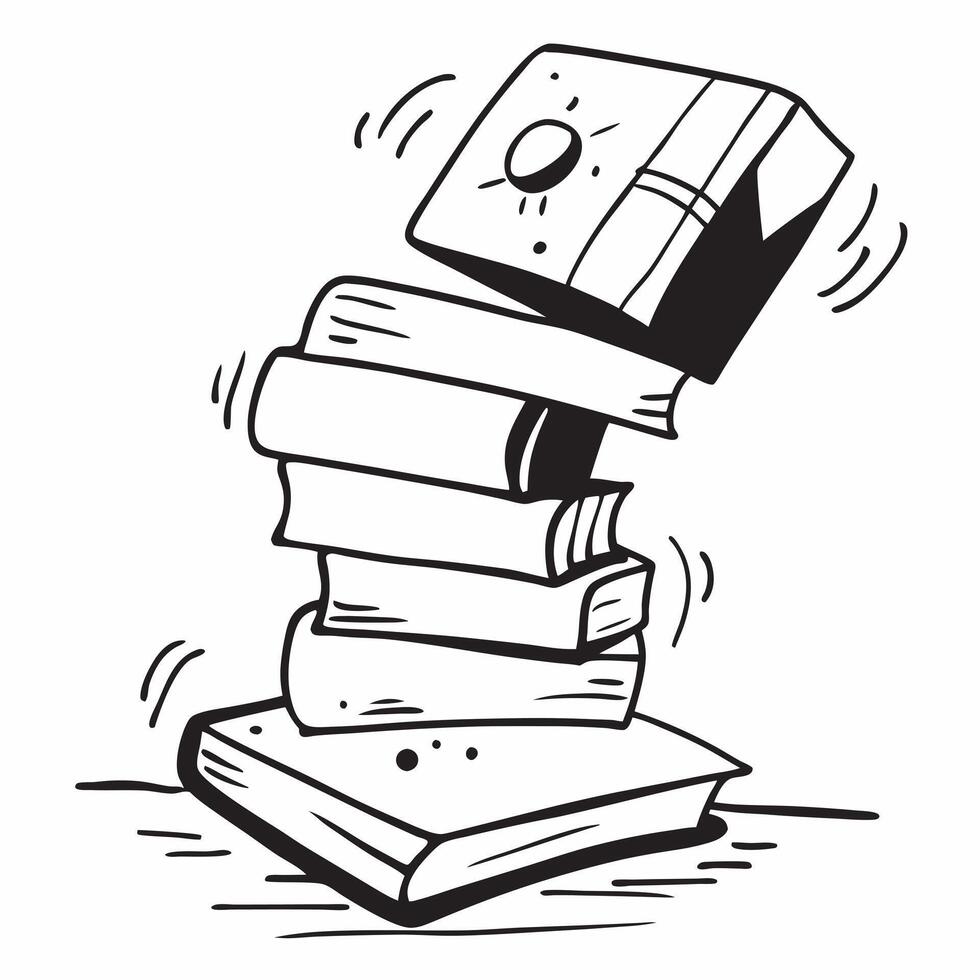 Clean Tall stack of books and a single book symbolizing knowledge and lack of knowledge with ample space for text concept as A tall stack of books and a single book representing high an vector