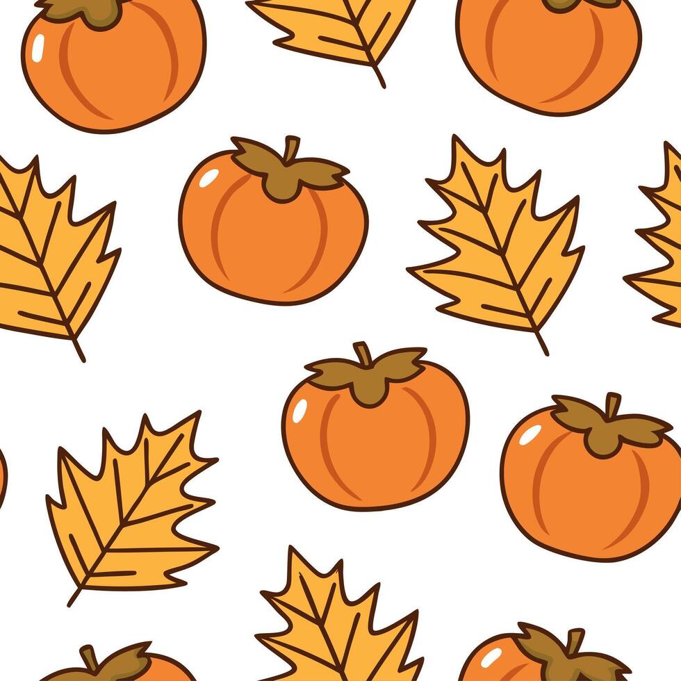 Clean Sweet persimmon seamless tile pattern with bright orange fruits and autumn leaves concept as Bright orange persimmons and autumn leaves create a sweet persimmon seamless tile patte vector
