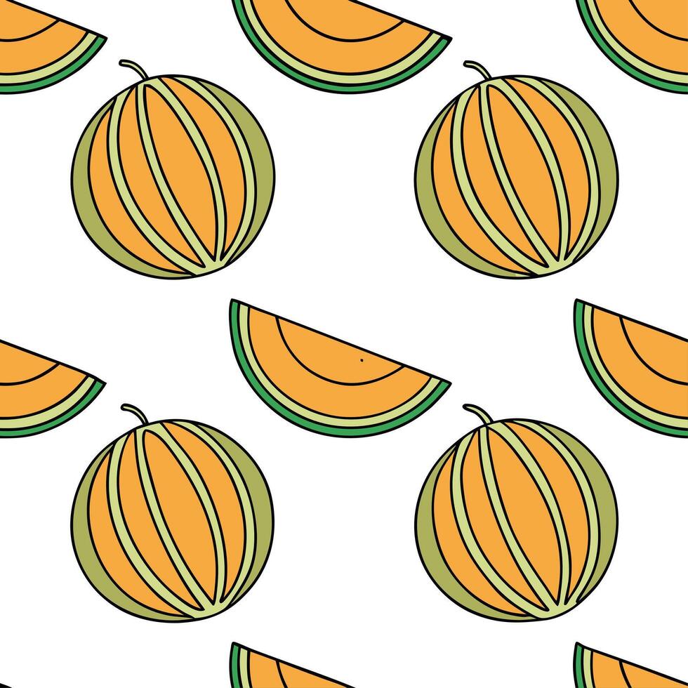 Clean Sweet melon seamless tile pattern with vibrant orange and green hues perfect for hot summer days concept as Sweet melon with vibrant orange and green hues creates a refreshing seam vector