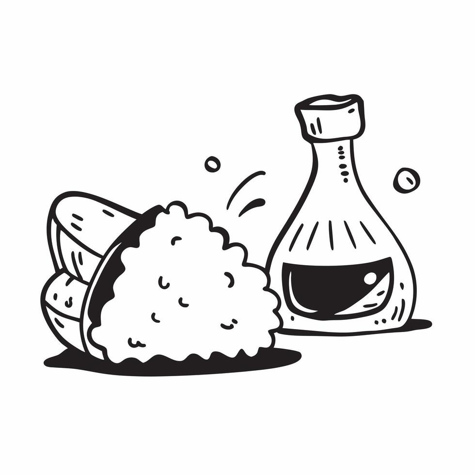 Clean Sushi roll and a sake bottle symbolizing Japanese dining with ample space for text concept as A sushi roll and a sake bottle representing the flavors and culture of Japanese dinin vector
