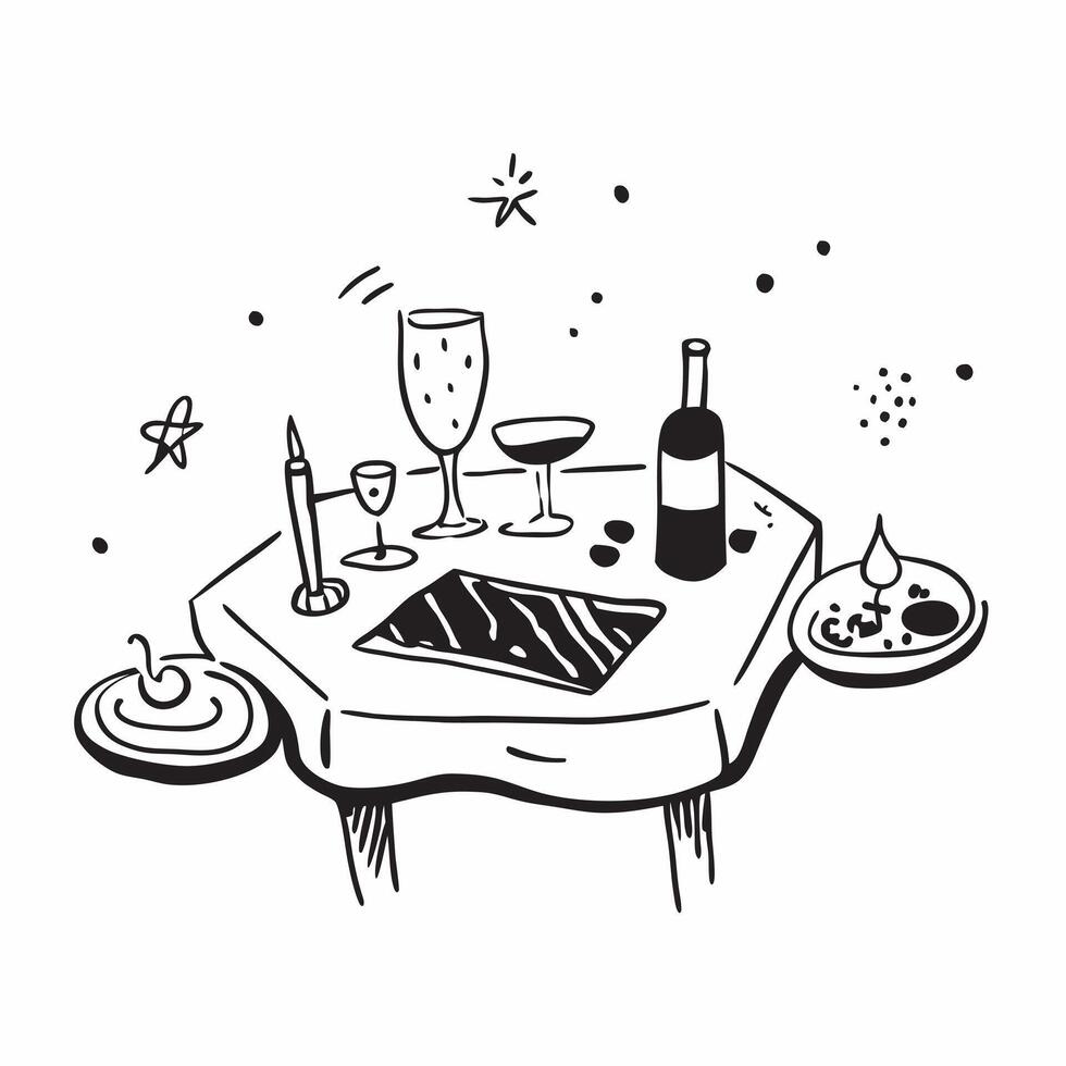 Clean Table setting and a candle symbolizing romantic dining with ample space for text concept as A romantic table setting with a candle representing the ambiance of romantic dining in vector
